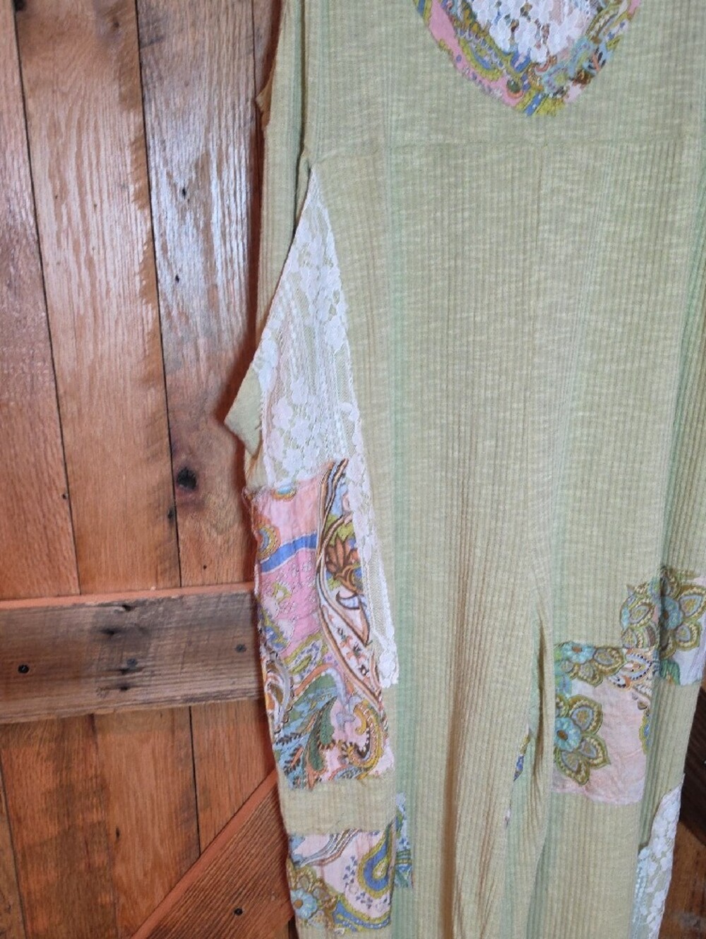 177p POL Light Green Paisley Patchwork Sleeveless Romper Jumpsuit - Picture 4 of 14